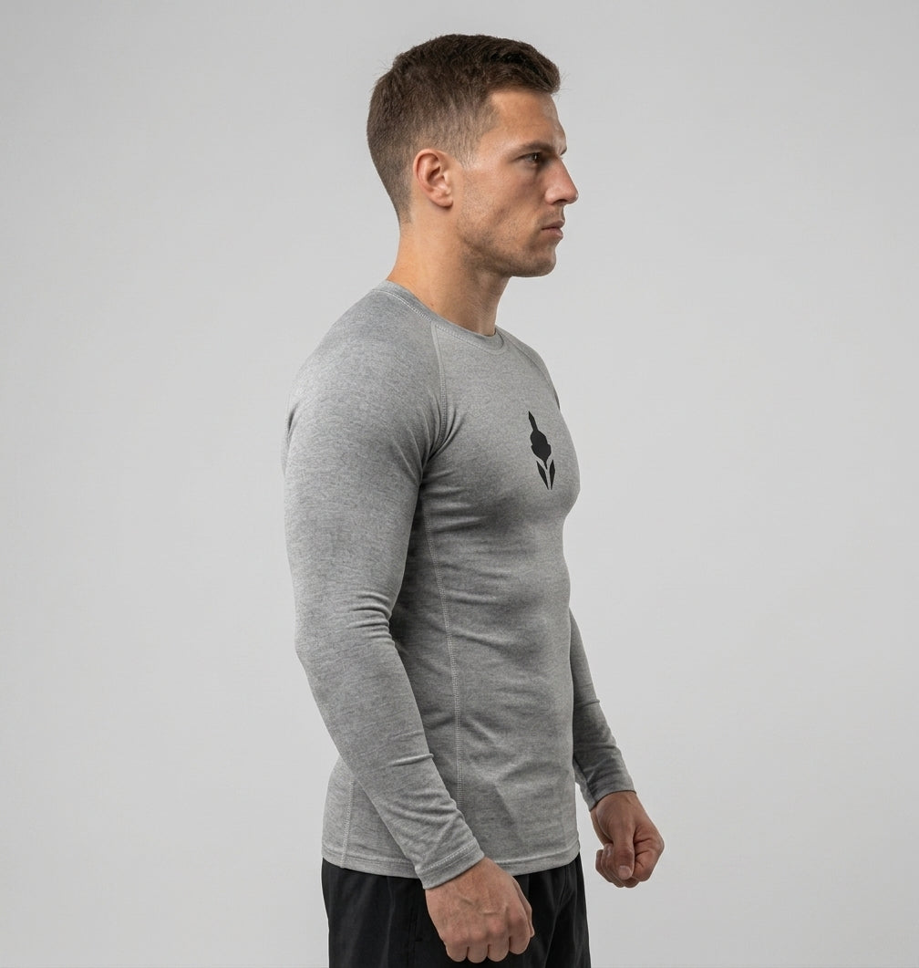 T-Shirt Skin Compression Manches Longues Gris Chiné Homme — MMA / BJJ
