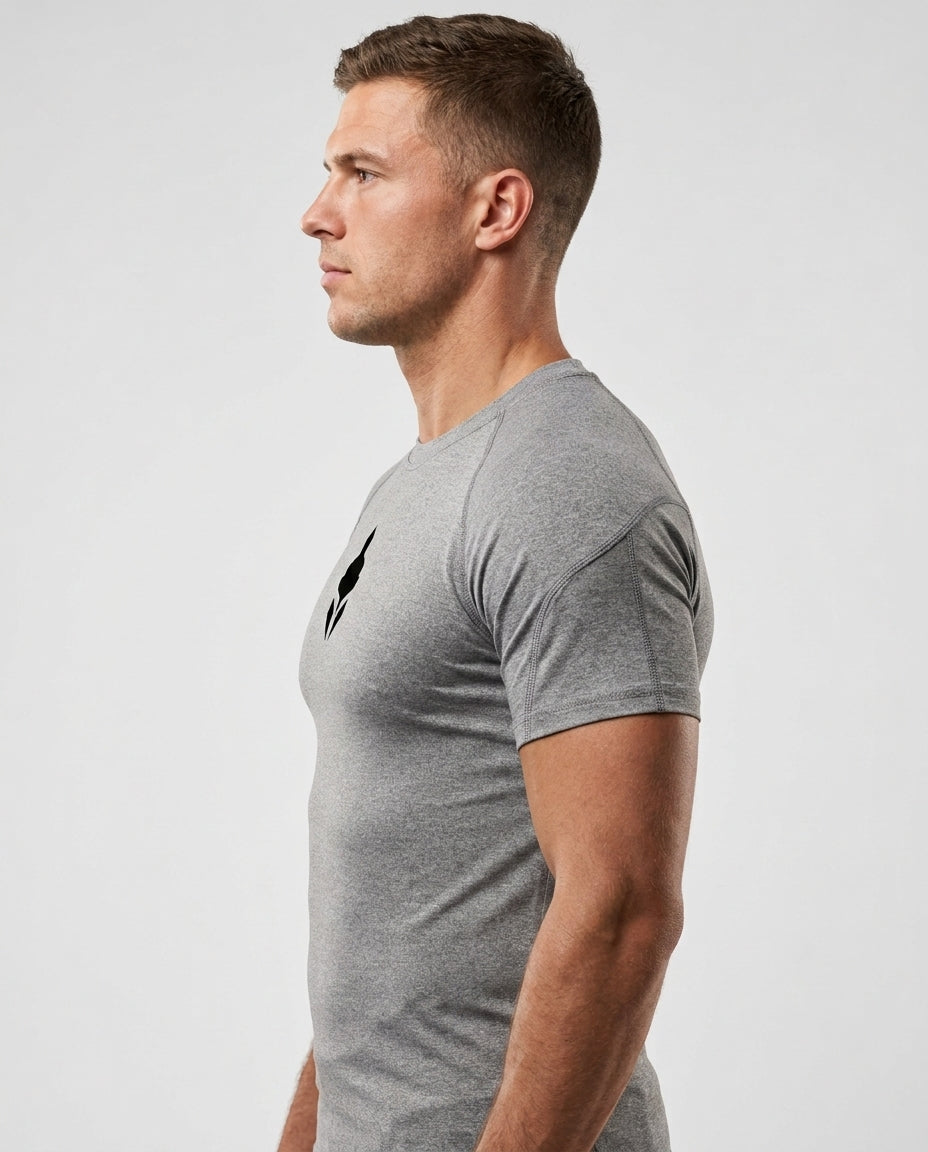 T-Shirt Skin Compression Gris Chiné Homme — MMA / BJJ / CrossFit