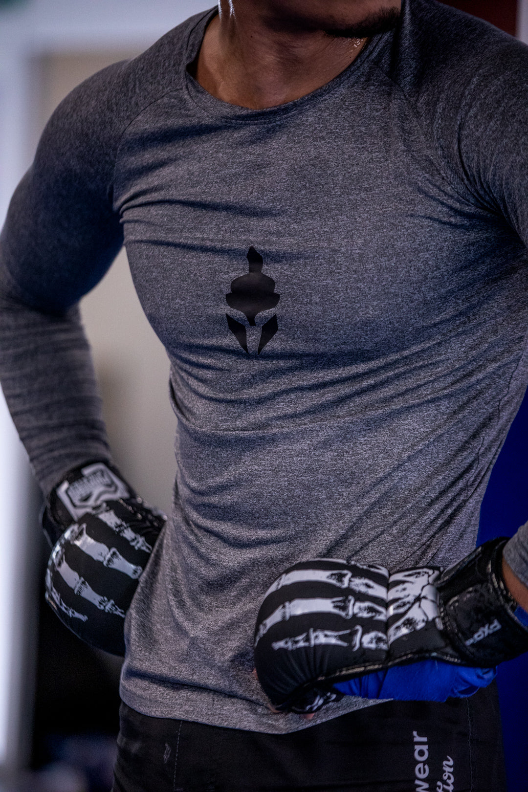 T-Shirt Skin Compression Manches Longues Gris Chiné Homme — MMA / BJJ