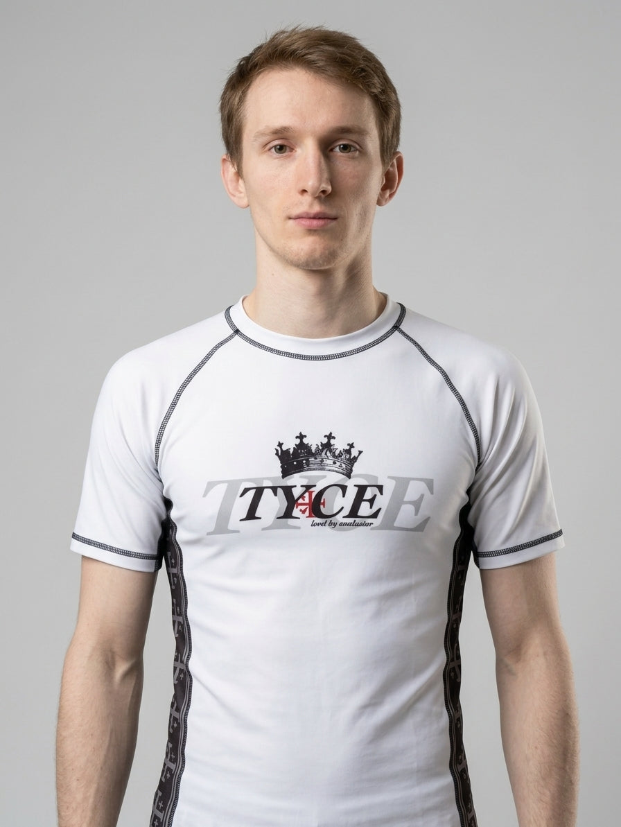 Rashguard TYCE 7 Guerriers Baudouin IV - blanc, couronne du roi lepreux - vue de face