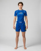 Short de combat femme TYCE 7 Guerriers Jeanne d Arc - bleu roi a fleurs de lys - vue de face