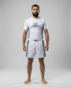 Ensemble TYCE 7 Guerriers Salah ad-Din Saladin - rashguard et short blancs a motif vert - vue de face
